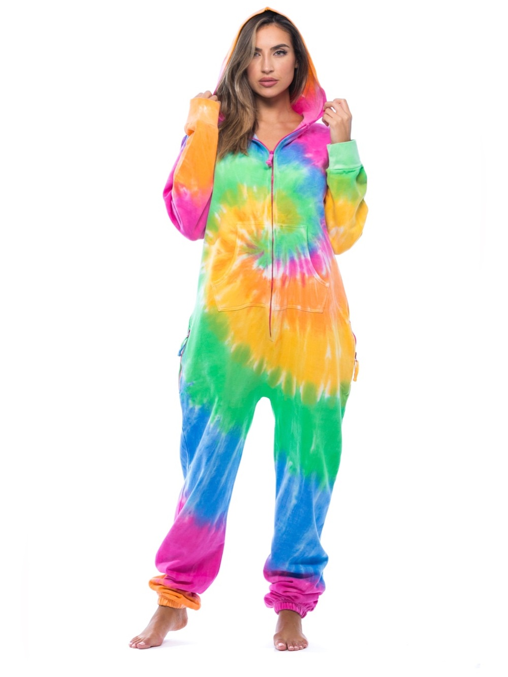 #followme Rainbow Tie Dye Pajamas Bodysuit One Piece Medium Zip Up Fleece Onesie